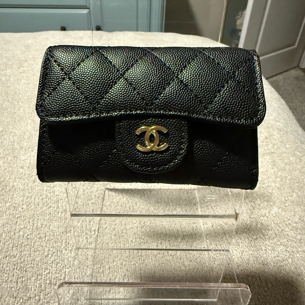 Chanel Black Quilted Wallet with Gold Logo